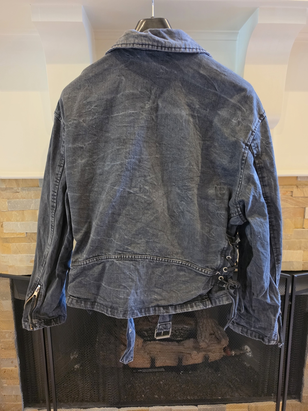 Free People Distressed Washed Black Denim Moto Jacket - Picture 2 of 4